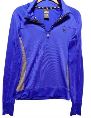 PINK Victoria's Secret Womens Royal Blue Quarter-Zip Up Active Pullover Sz S